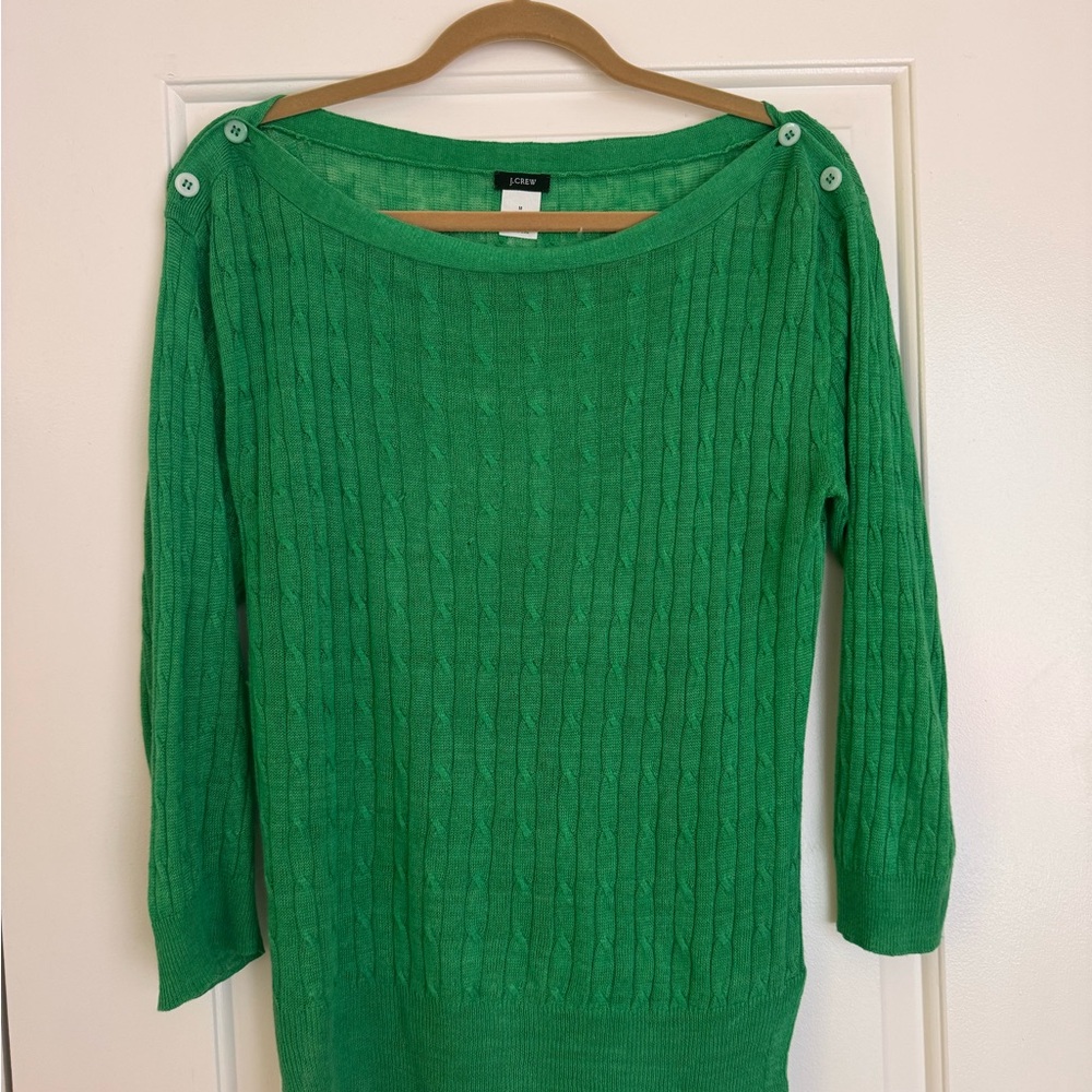 J. Crew Kelly Green Cable Off-Shoulder Sweater